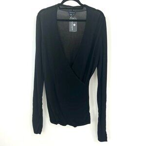 Magaschoni Black Knit Wrap Long-Sleeve Top